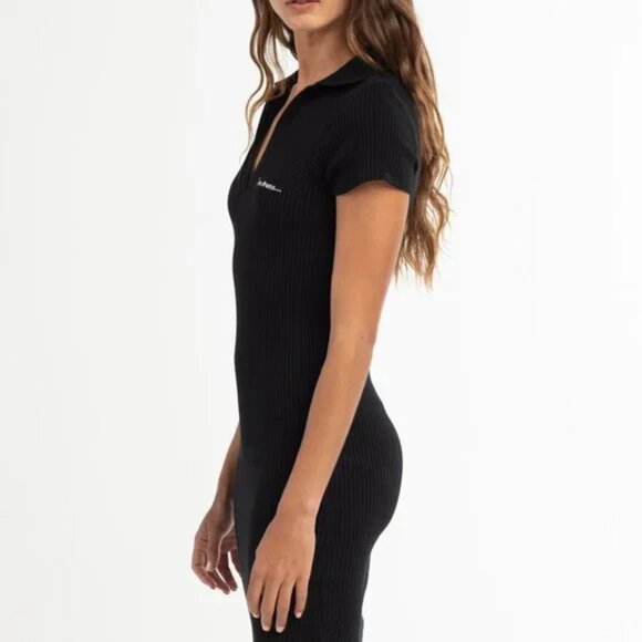 Urban Outfitters Ribbed Knit Polo Dress Black M iets frans Dress - Picture 3 of 10